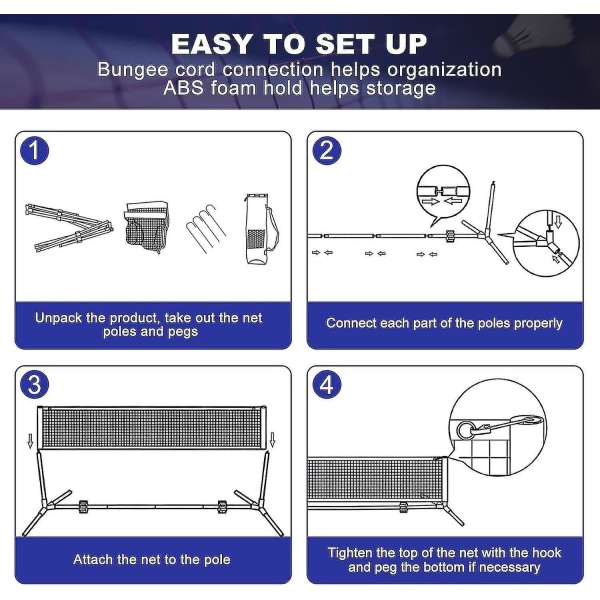 Badmintonnett, sammenleggbart nylonnett, høydejusterbar D og bærbar bæreveske, sy til å montere eller di