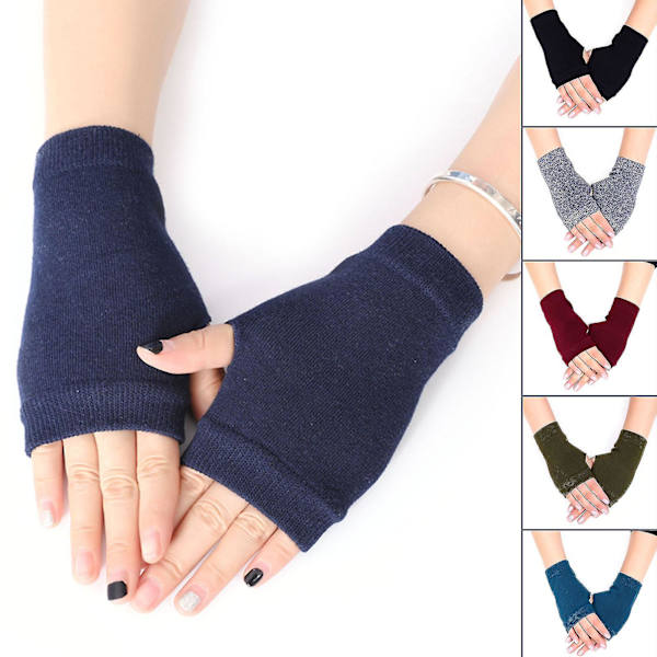 Halvfinger Handsker Strikkede Fingerløse Handsker Til Mænd Og Kvinder Vintertøj Navy Blue