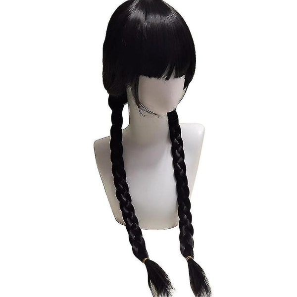 Wednesday Addams Pige Kostume Paryk Fancy Up Kostume Rollespil Dragt 5-6 Years Only Wig A Style