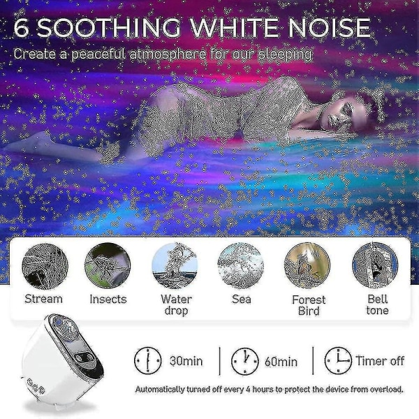 Northern Lights Star Projector, Aurora Projectors Galaxy Star Projector 6 White Noise Starry Sky Moon Lamp_k05-yuhao