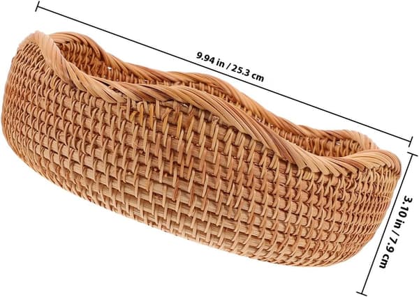 Brödkorg i rotting, liten rund vävd brödserveringskorg 25x7cm