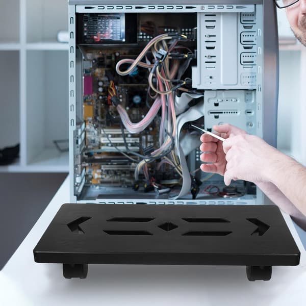 Mobil computertårnstander med drejehjul og hævet platform, sort CPU-holder i plast