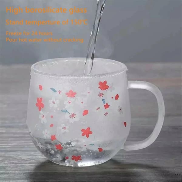 Sakura Mug Glasmug med Teinfuser Filtlock Cherry Blossoms Koppset Blommor Blomma Tekopp 300