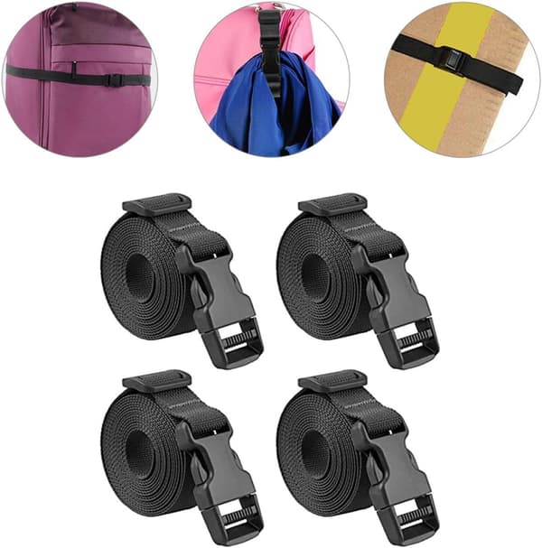 Kraftige nylon-strikkstropper 2,5 cm x 2 m med snorkroker 4 stk