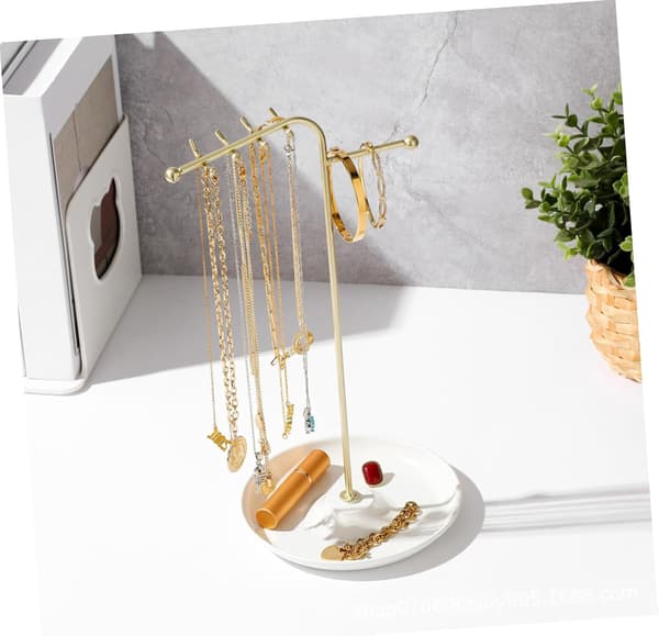Halsband Smyckesbricka Organizer Stativ Metall Displaybricka för Kvinnor Design