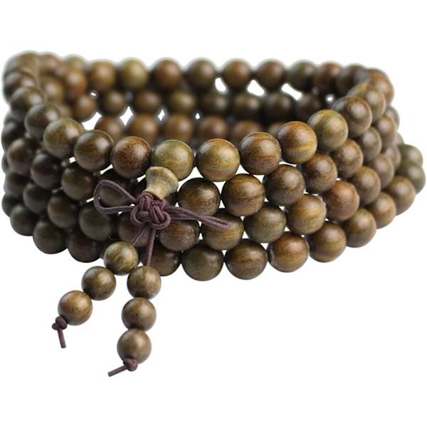 108 Pärlor Naturligt Sandelträ Armband Mala Tibetanskt Grönt Sandelträ Buddha Bönepärlor