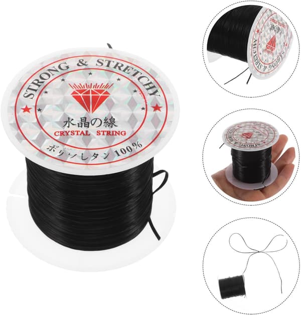 Elastisk krystalltråd 0,8 mm 10 m svart elastisk tråd for hårforlengelsestilbehør og smykkelaging