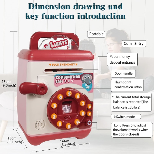 Spargris för barn Säker spargris med lösenordsskydd Minibankomat Sparbössa lämplig för pojkar
