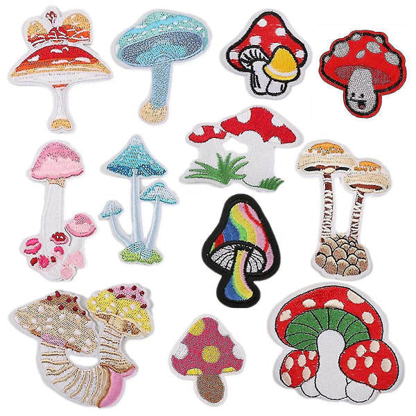 12 stk. Svampe-Patches til Strygning på Tøj, Bukser, Sko, Gardiner, DIY Svampe-Broderi-Patch Syning (haoyi)-yuhao