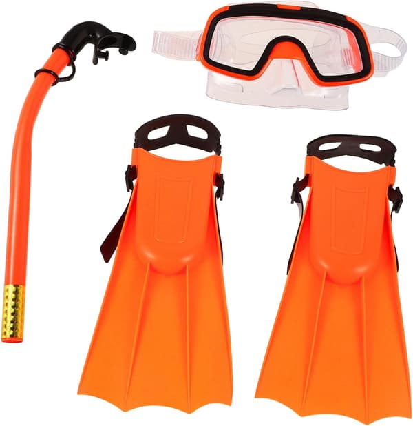 Snorkelutrustningsset för simning och dykning, orange snorkelmask