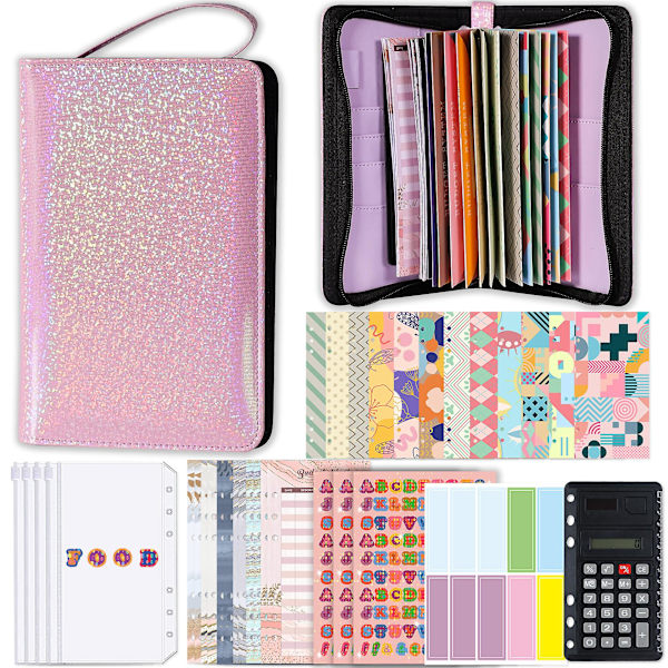 Kontantbogbinder Budgetplanlægger Notesbog Cover Mappe A6 Størrelse 8 Hulls Binder Pink
