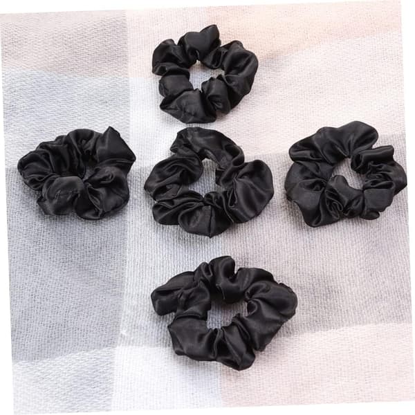 Satin Hårstrikker 5 stk Solid Svart Elastiske Hestehaleholdere Tøyelige Hårstrikker for Kvinner Jenter