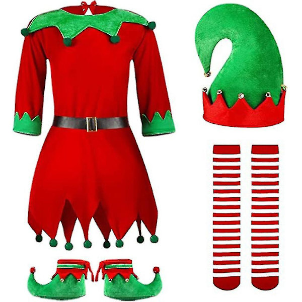 Barnflickor Elfdräkter Strumpor Skor Hatt Jul Fancy Up Kostym 4-5 Years