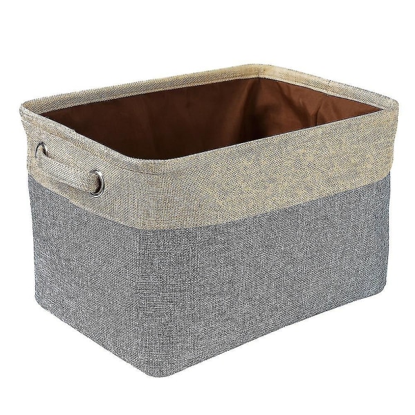 Opbevaringskurv til hundelegetøj, hundelegetøjspose i lærred, foldbar, opbevaringsboks i linned til kæledyrslegetøj, hundeartikler Beige-Gray