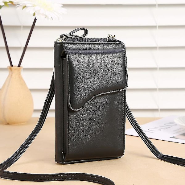 Damska mobilplånbok, liten crossbody-väska i PU-läder med kortfack och flera blixtlås (1 styck blå)