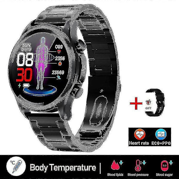 2024 Blodsukker Smartwatch ECG+PPG Overvågning af Blodtryk Kropstemperatur Smartwatch Mænd IP68 Vandafvisende Fitness Tracker - Smart Ure Ny Steel strip black