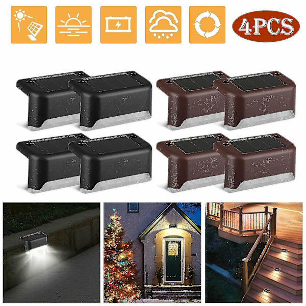 Solcelled LED-lys for dekk, hage, terrasse, stier, trapper, gjerde og lamper Warm White-Black