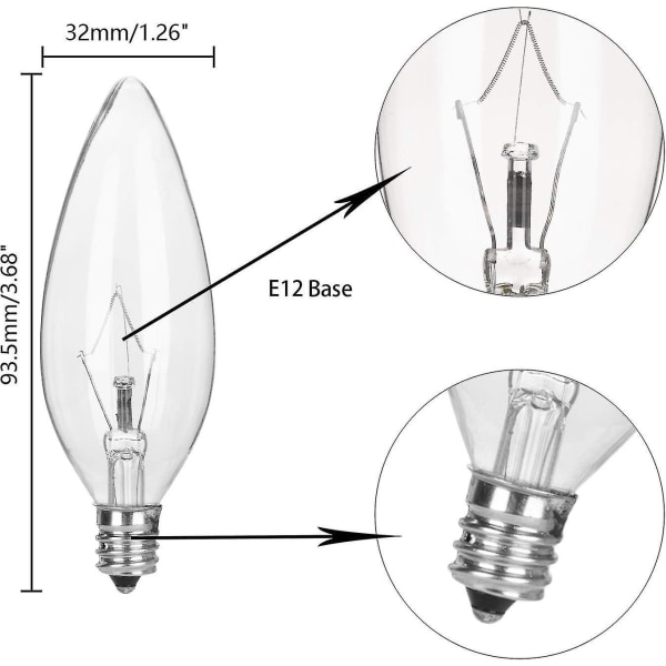 10-pack 60W 120V E12-sockel B10 CTC Glödlampor, Transparenta Ljusstake-lampor För