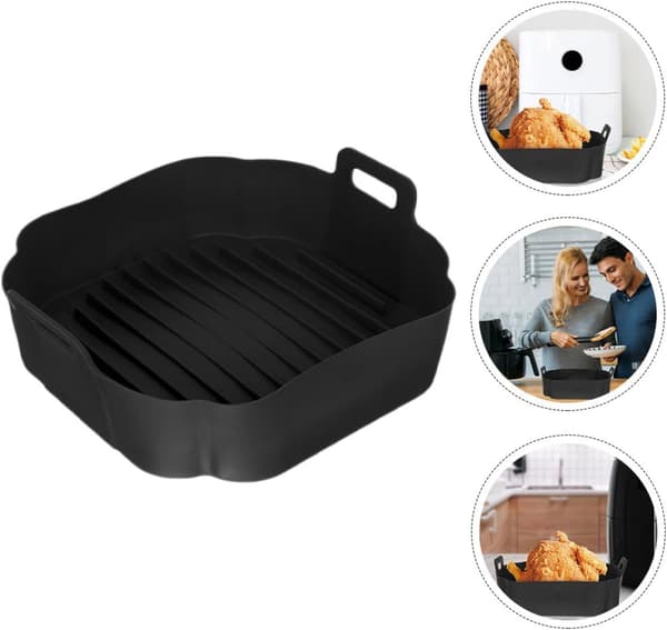 Genanvendelig non-stick silikone bageforing til airfryer og ovn, foldbar sort silikoneforing