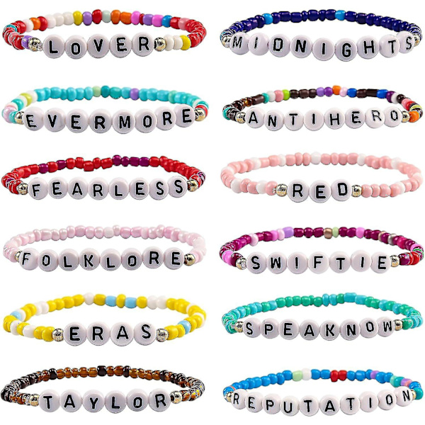 Black Friday 12 stk TS-inspirerte vennskapsarmbåndsett for kvinner, kjærestegaver, TS-musikk armbåndsmykker, gaver til Swiftie-fans