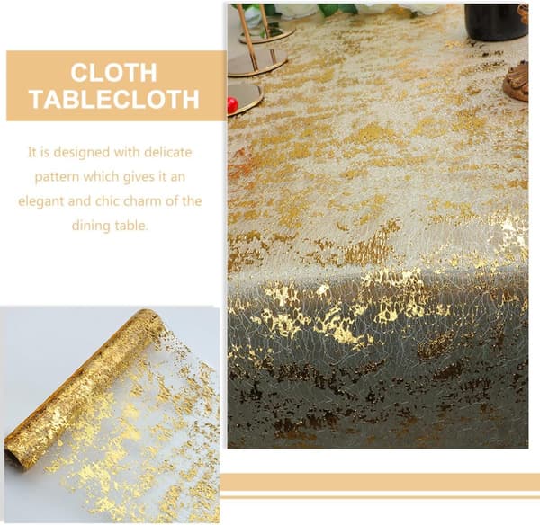 Bordslöpare i guldpolyester 4,6 m lång elegant och chic matbordsdekoration