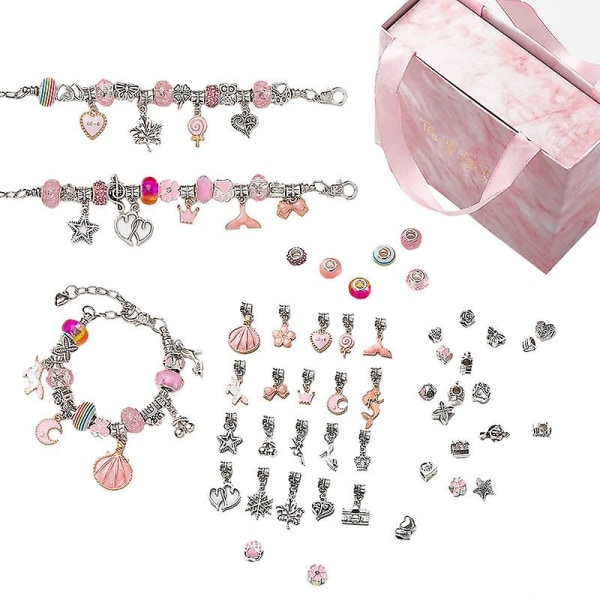 Gjør-det-selv Charms Armbånd Making Sett Spacer Beads Anheng Tilbehør Pink