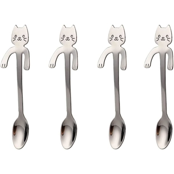 Mini Cat Coffee Spoon 4pcs For Cat Lover Dessert/drink/mixing/milkshake/tea Spoon Small Stainless Steel Tableware (silver)