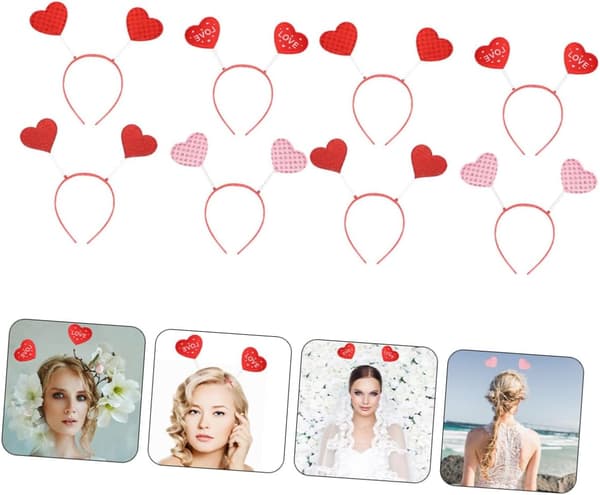 8 stk. Valentinsdag Hjertehårbånd Sæt, Røde og Lyserøde Smarte Fest Hårbånd