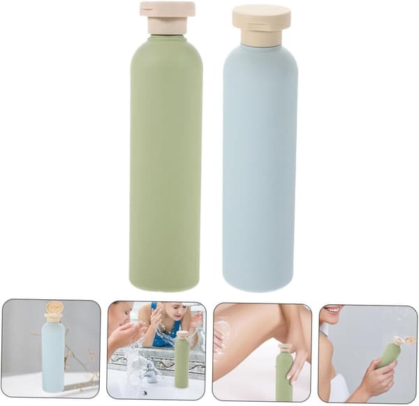 2 st påfyllningsbara plastflaskor för balsam och schampo 260 ml läckagesäker pumpdispenser