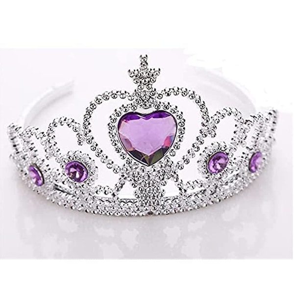 Barndagspresent Princess Crown Rhinestone Huvudbonad, hjärtformad lila konstgjord kristallkråka