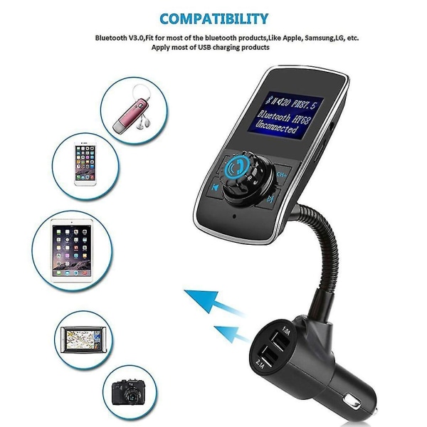Bluetooth FM-sender Radioadapter USB-lader til bil