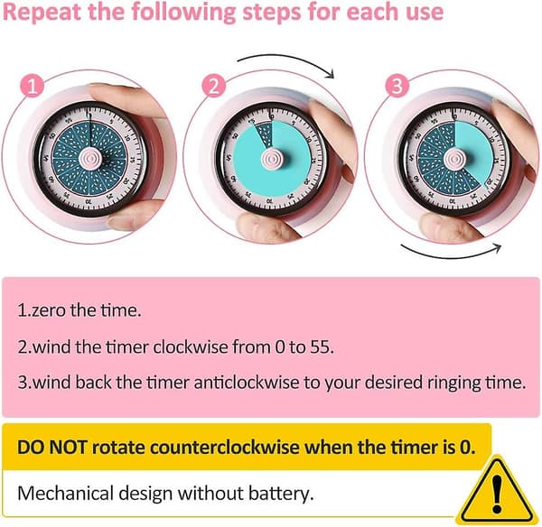 Køkken Manuel Æg Timer, Visuel Magnetisk Timer Til Børn, Batterifri Mekanisk Nedtælling Høj Alarm