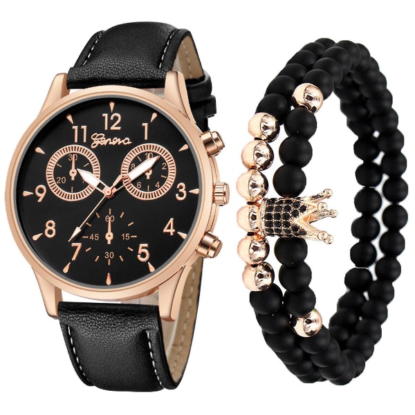 3-pack herrmode kreativ falsk tre-öga bälte kvarts klocka armband set handledsklocka Rose gold black suit