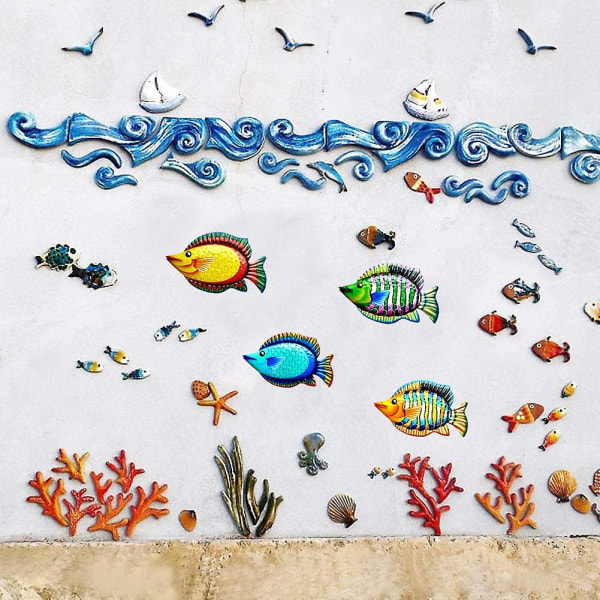 Metal fisk vægdekoration 11,8 tommer metal farverige tropiske fisk 3d udendørs skulptur indendørs udendørs