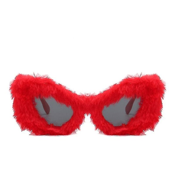 Plysj vintersolbriller Cat Eye Fashion solbriller for kvinner (rød)