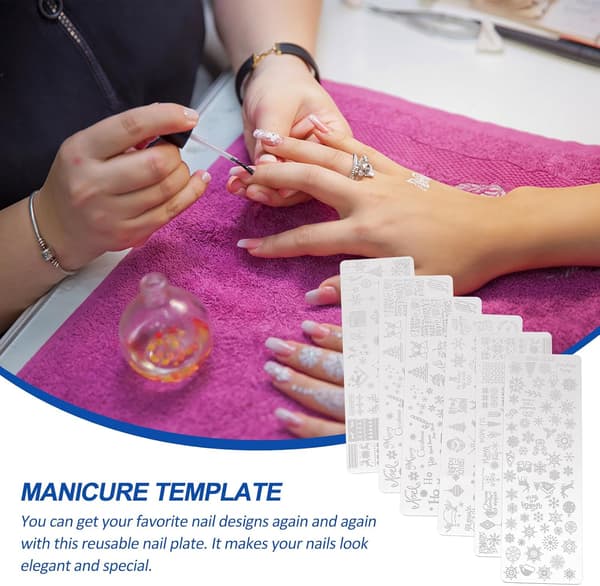 6 stk. neglekunst trykte stålplader Juleneglestempelplader Manicurestencils til stempelplader