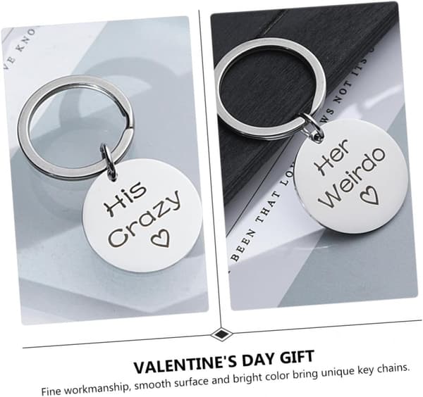 Kreative 2 stk. nøgleringe i rustfrit stål til Valentinsdag til par, hans skøre, hendes nøgleringe