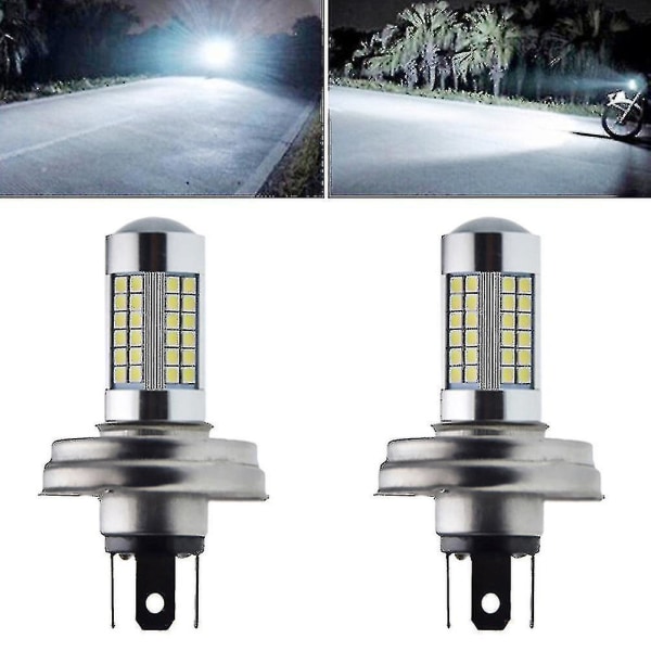2 stk Motorsykkel P45t R2 66smd Led Hovedlyslampe Høy/lavstråle For Scooter Moped Hvit 6000k 6v 12v Motorsykkel Front Hodepære 12V