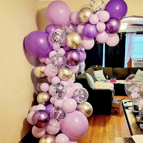 Heytea Baby Shower Pynt Til Pige 140 Stk Lilla Ballon Guirlande Kit Metallic Lilla Sølv Ballon Bue 12 Stk Sommerfugle Stickers Konfetti Til