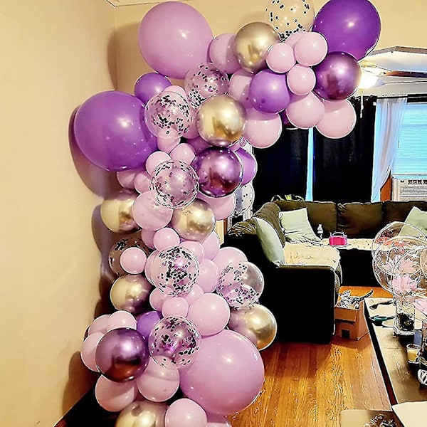 Heytea Vauvan Kylpyläkoristeet Tytölle 140 kpl Violetti Ilmapallo Garland Kit Metalli Violetti Hopea Ilmapallo Kaari 12 kpl Perhonen Tarrat Konfettia