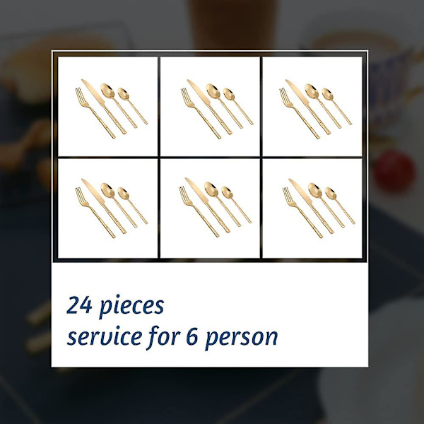 Bestiksæt 24 Dele Rustfrit Stål Guld Sølvtøjssæt Service Til 6, gafler Skeer Knive Til Hjemmet