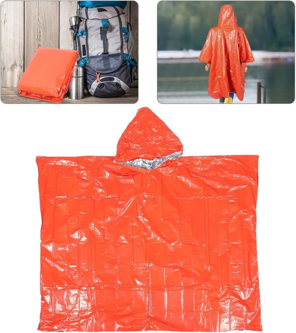 Nødorange regnponcho til voksne med reflekterende striber