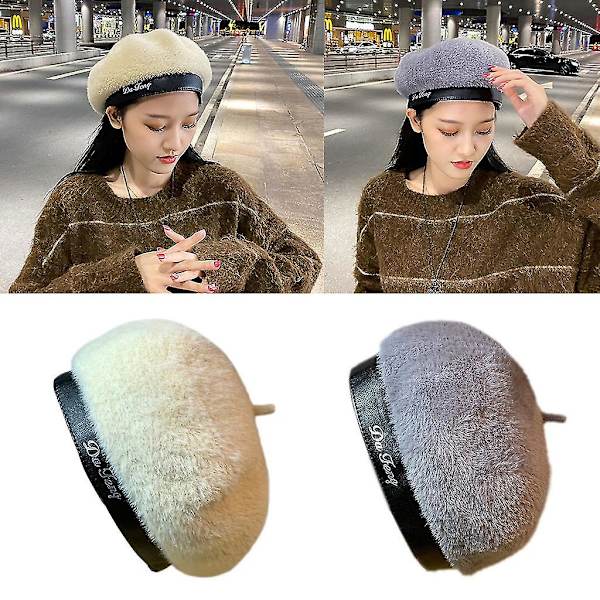Elegant Beret Mode Britisk Vintage Maler Hat Beanie Hat Til Efterår Vinter Beige