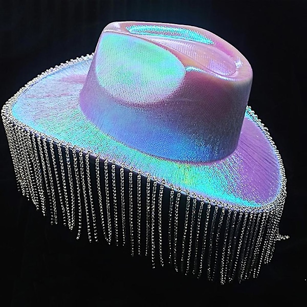 Space Cowgirl Hat Holografisk Rave Cowgirl Hat Med Rhinestones Frynser Purple