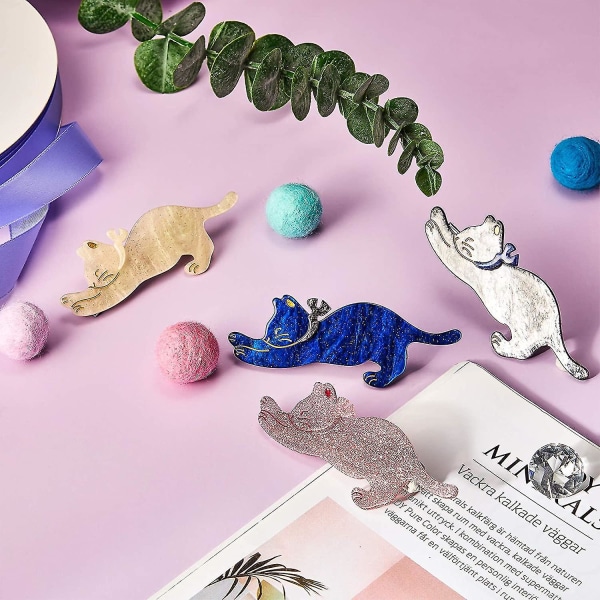 4 stycken harpklämmor i resin med kattmotiv, katt-hårklämma, katt-hårspännen, katt-andnäbb-hårklämmor
