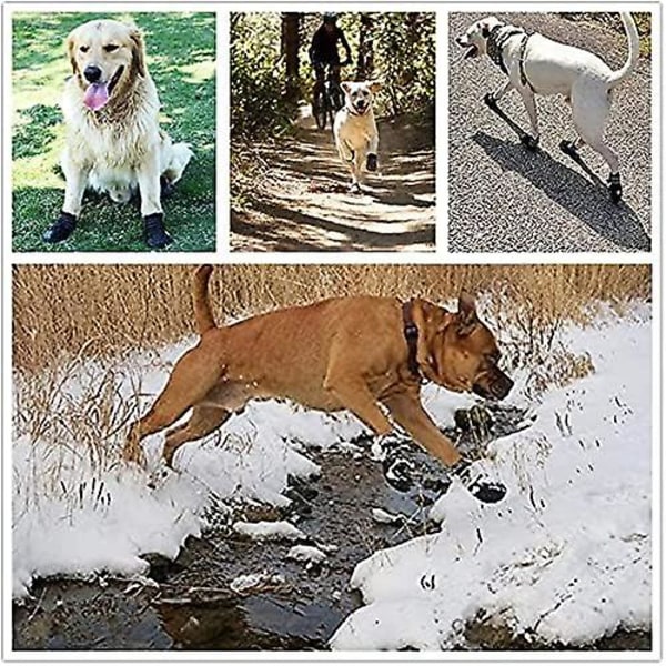 7 koiran saappaat, vedenpitävät saappaat koirille, koiran saapikkaat liukumista estävällä pohjalla, heijastinhihnat, ulkoilukengät keskikokoisille koirille (musta 4 kpl).