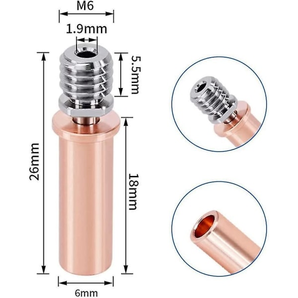 Skrivertilbehør Titanrød kobberslange for 1,75 mm glatt filament (rød kobber) (2 stk)