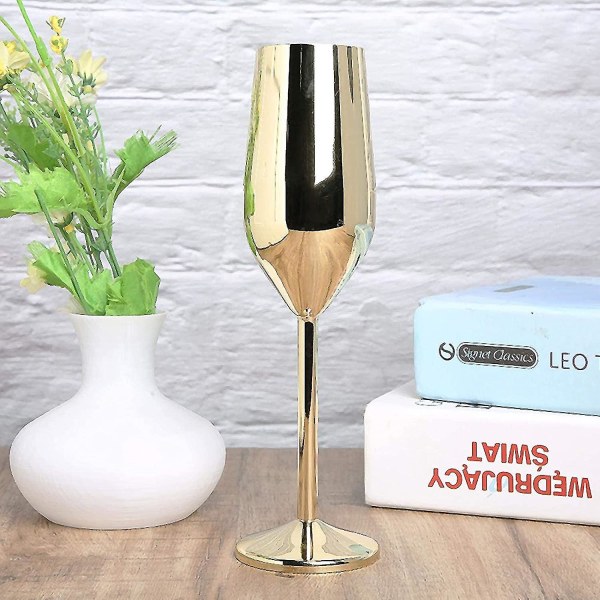 Champagne Flute i Rustfrit Stål - Genanvendeligt Vin Glas, Bryllupsgave, Jubilæum (guld)