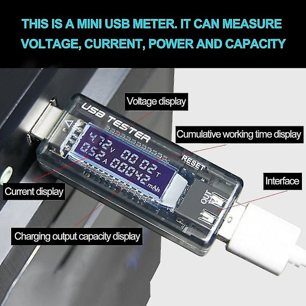 Mobil Strøm USB Lader Strøm Voltmeter Amperemeter