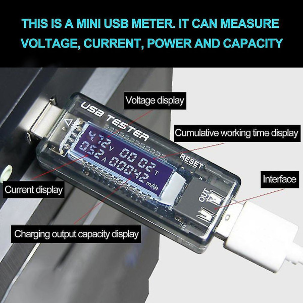 Mobil Strøm USB Oplader Strøm Voltmeter Amperemeter